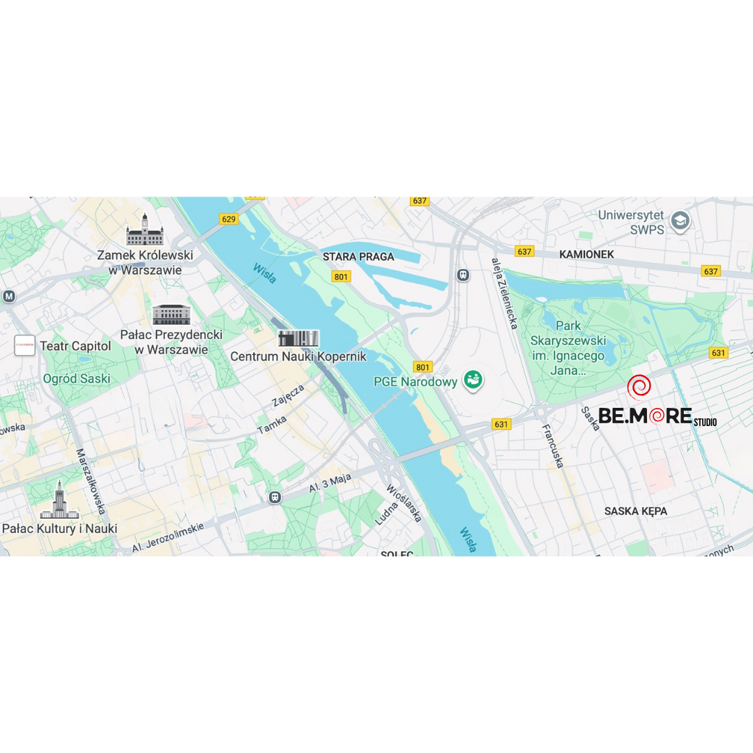 mapa z oznaczeniem lokalizacji BE.MORE Studio